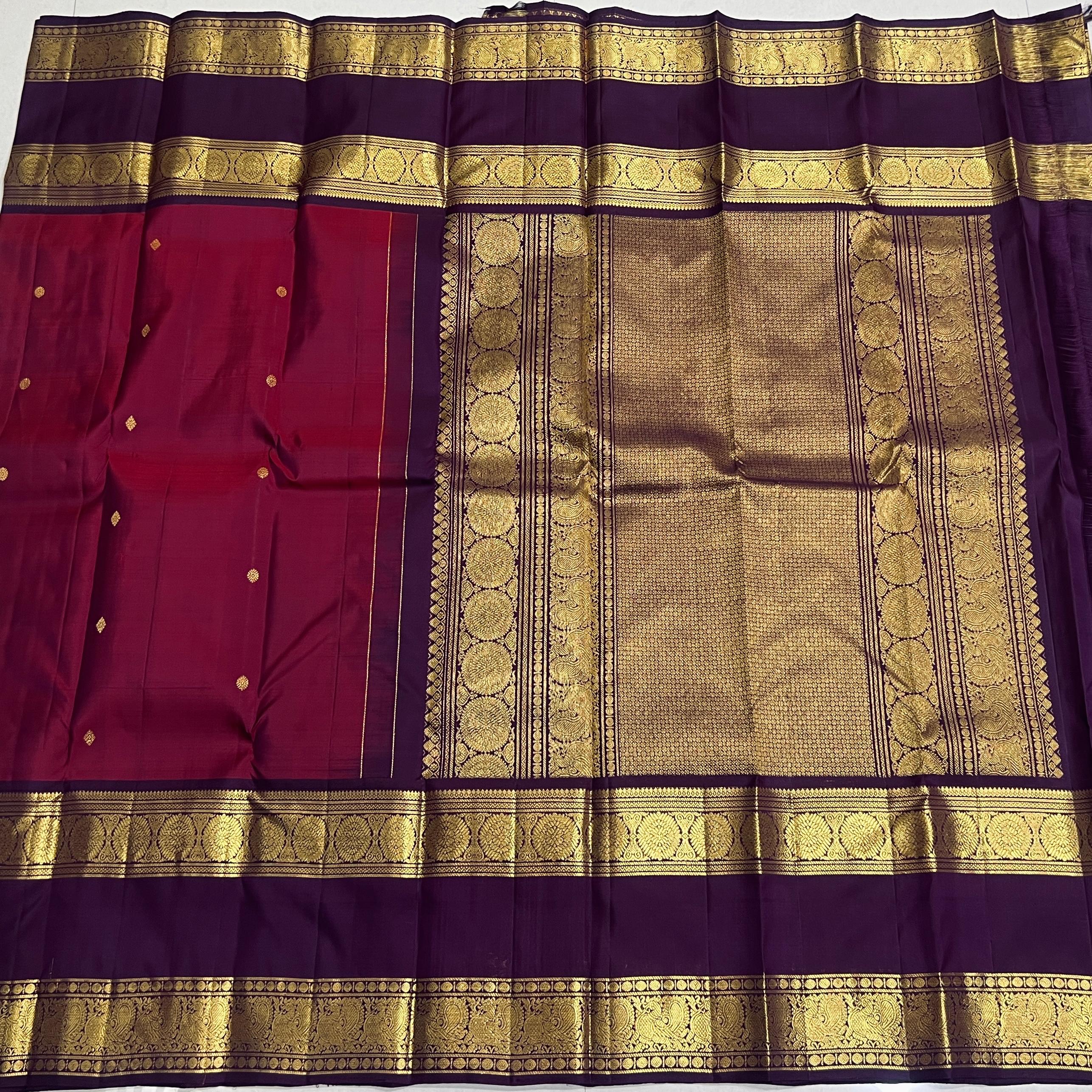 MAGENTA PINK/WINE  BORDER COMBITION PURE KANCHI SILK SAREE