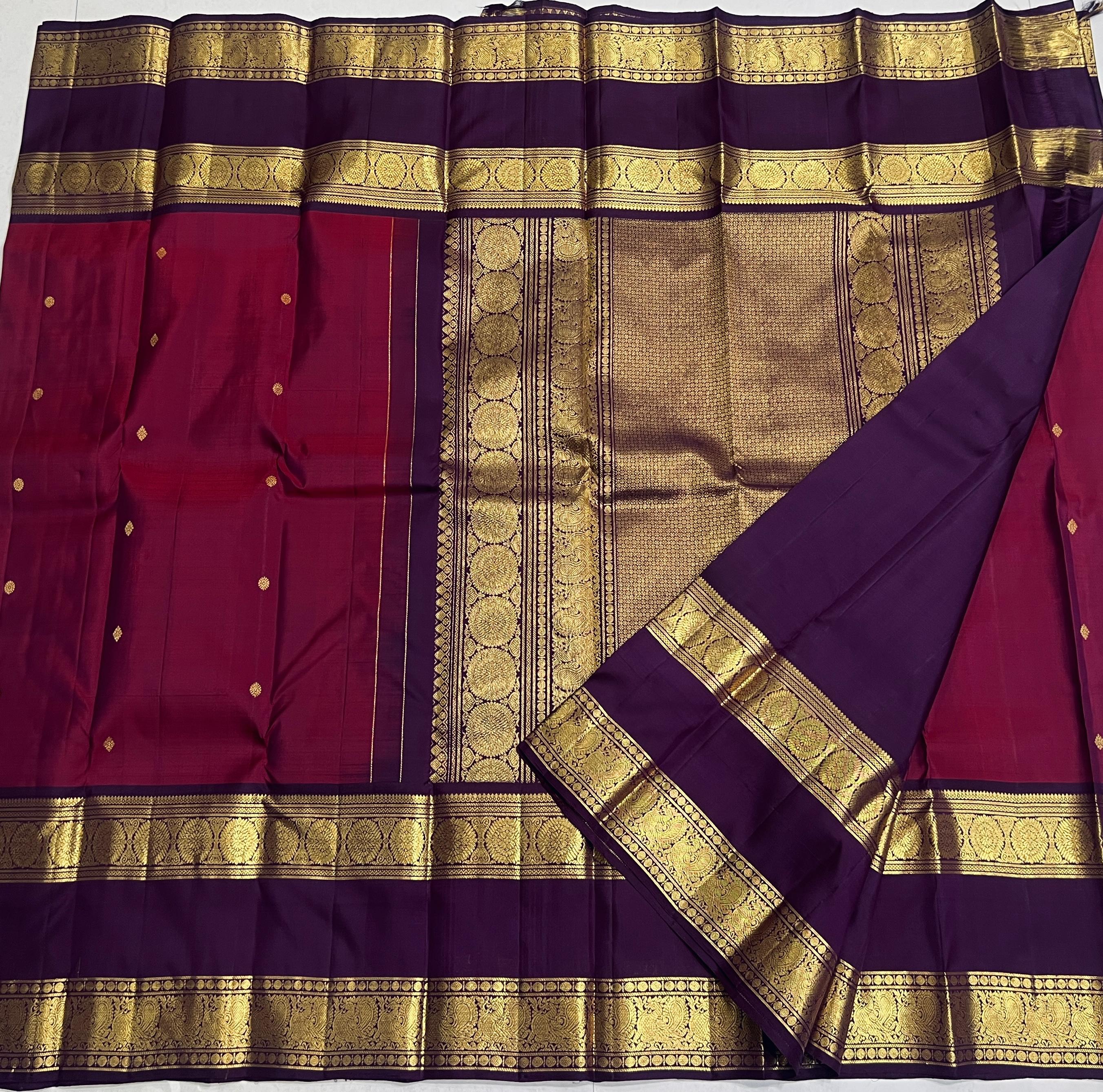 MAGENTA PINK/WINE  BORDER COMBITION PURE KANCHI SILK SAREE