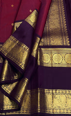 MAGENTA PINK/WINE  BORDER COMBITION PURE KANCHI SILK SAREE