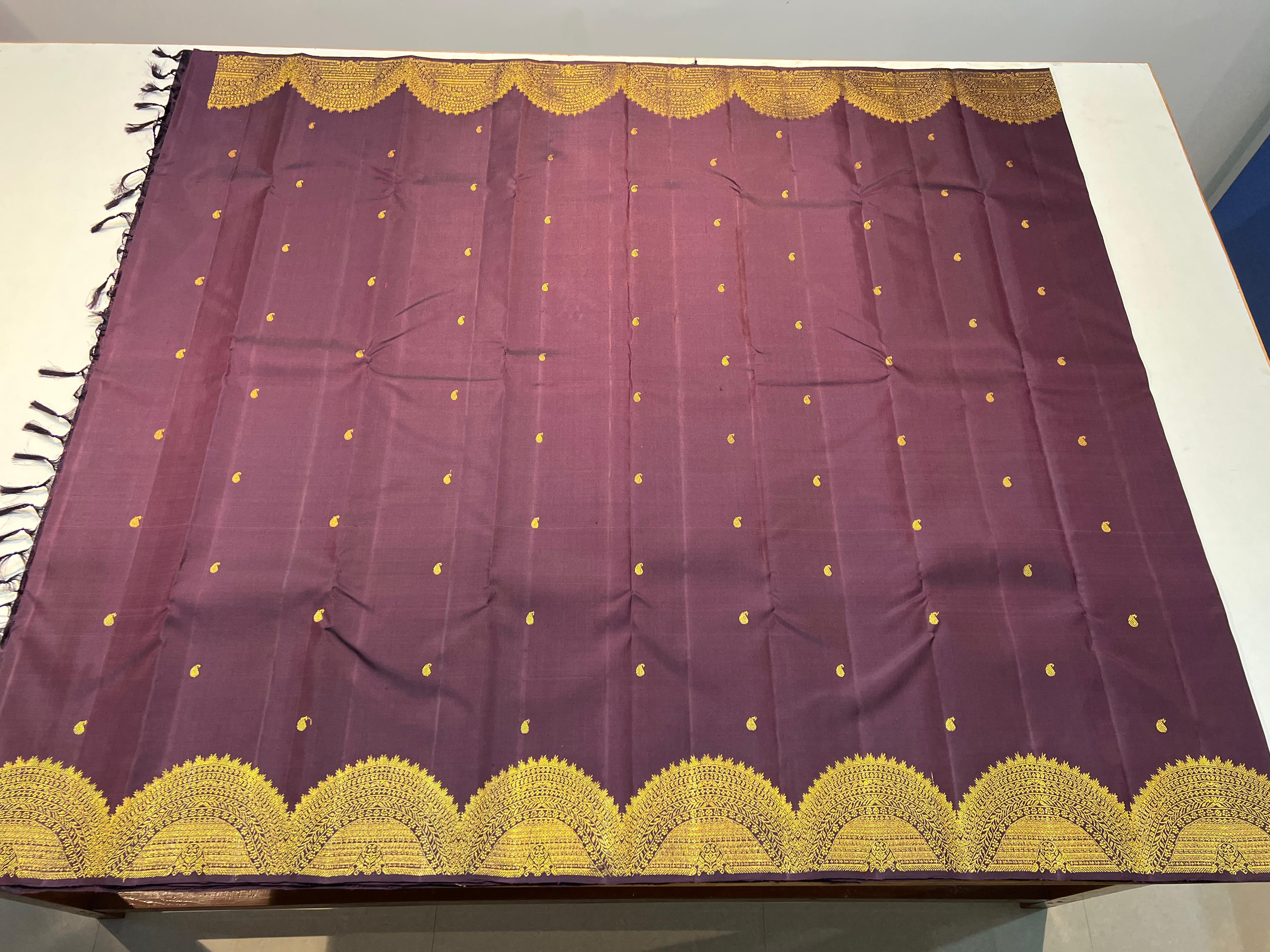 DARK VOILET  COLOUR  ZARI BORDER COMBITION PURE KANCHI SILK SAREE