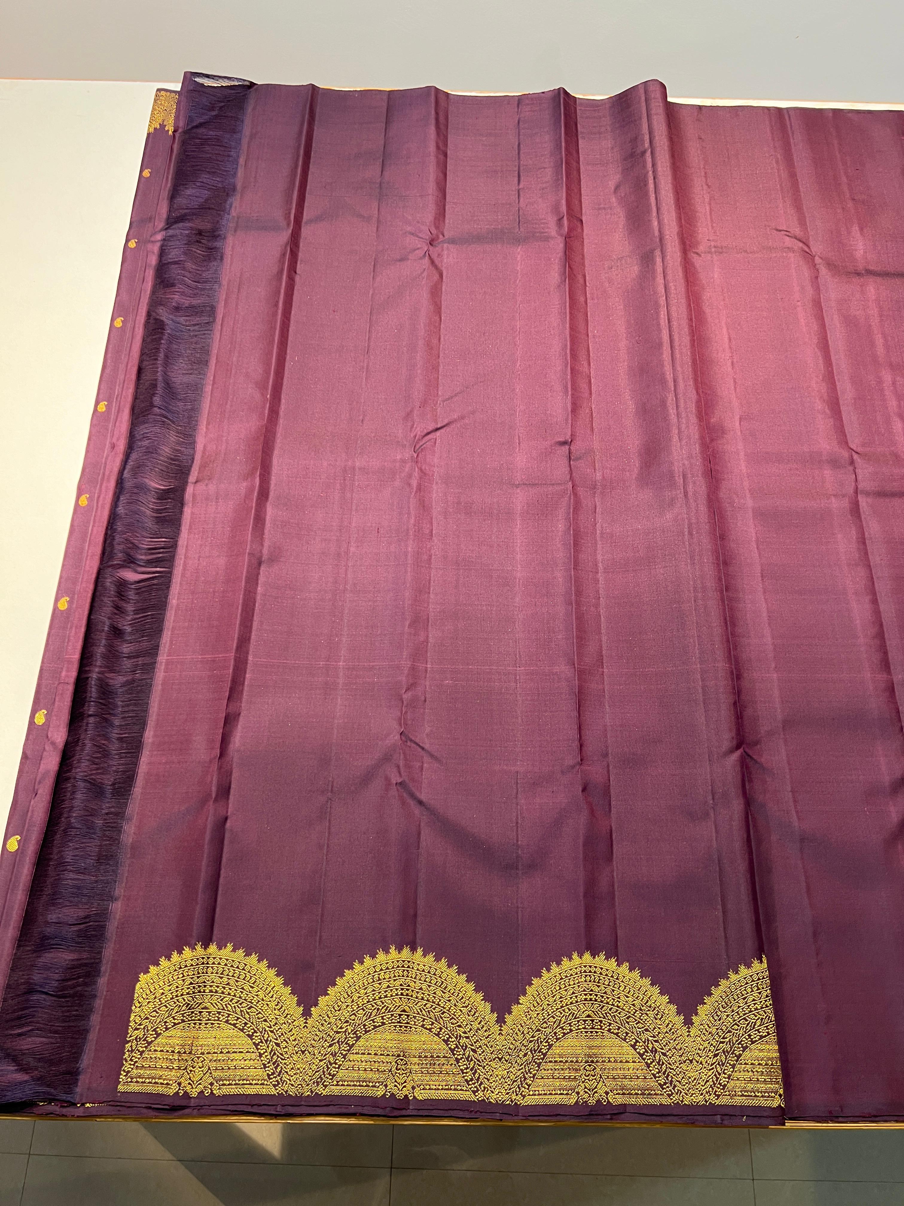 DARK VOILET  COLOUR  ZARI BORDER COMBITION PURE KANCHI SILK SAREE