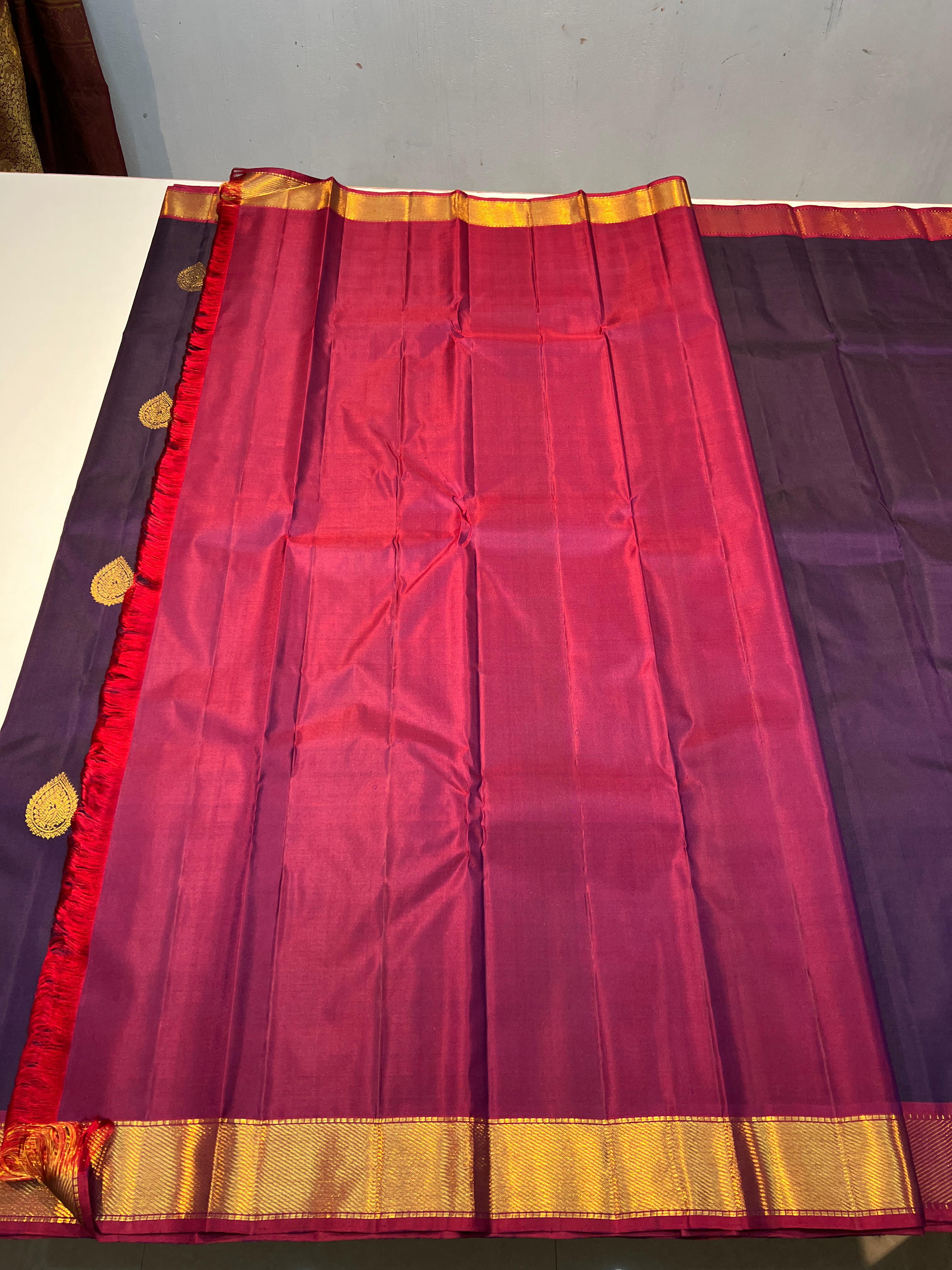 VOILET/MAGENTA PINK COLOUR  ZARI BORDER COMBITION PURE KANCHI SILK SAREE