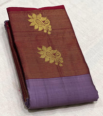 LAVENDER/MAROON BORDER COMBITION PURE KANCHI SILK SAREE