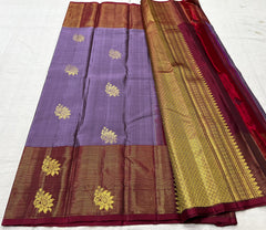 LAVENDER/MAROON BORDER COMBITION PURE KANCHI SILK SAREE