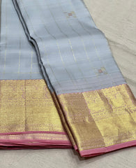 LITE SKY BLUE/LILAC BORDER COMBITION PURE KANCHI SILK SAREE