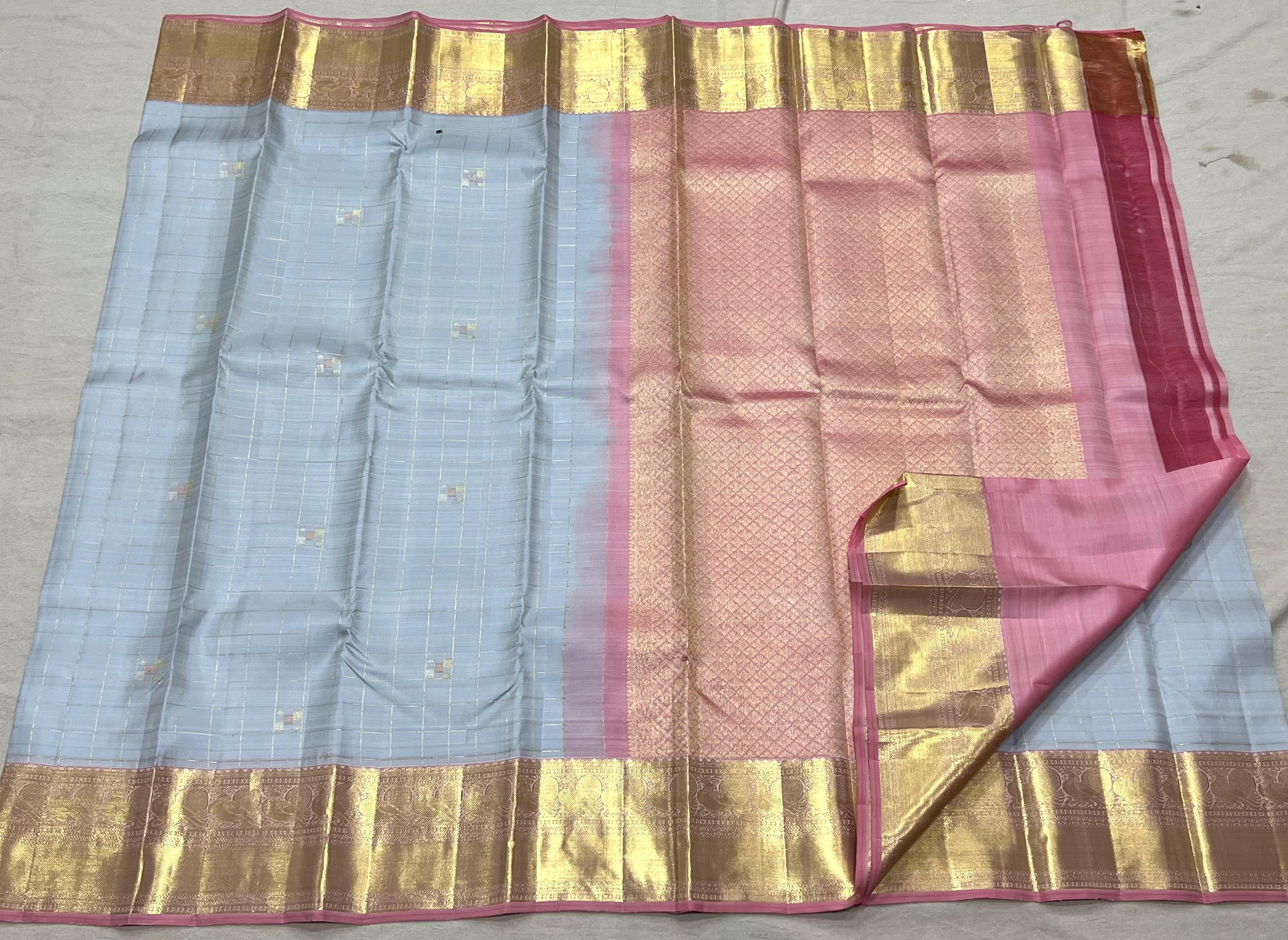 LITE SKY BLUE/LILAC BORDER COMBITION PURE KANCHI SILK SAREE