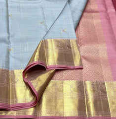 LITE SKY BLUE/LILAC BORDER COMBITION PURE KANCHI SILK SAREE