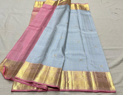 LITE SKY BLUE/LILAC BORDER COMBITION PURE KANCHI SILK SAREE