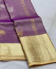 PURPL E/CREAM BORDER COMBITION PURE KANCHI SILK SAREE