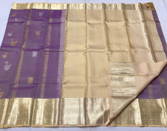 PURPL E/CREAM BORDER COMBITION PURE KANCHI SILK SAREE