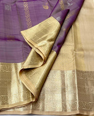 PURPL E/CREAM BORDER COMBITION PURE KANCHI SILK SAREE