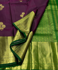 WINE/GREEN BORDER COMBITION PURE KANCHI SILK SAREE