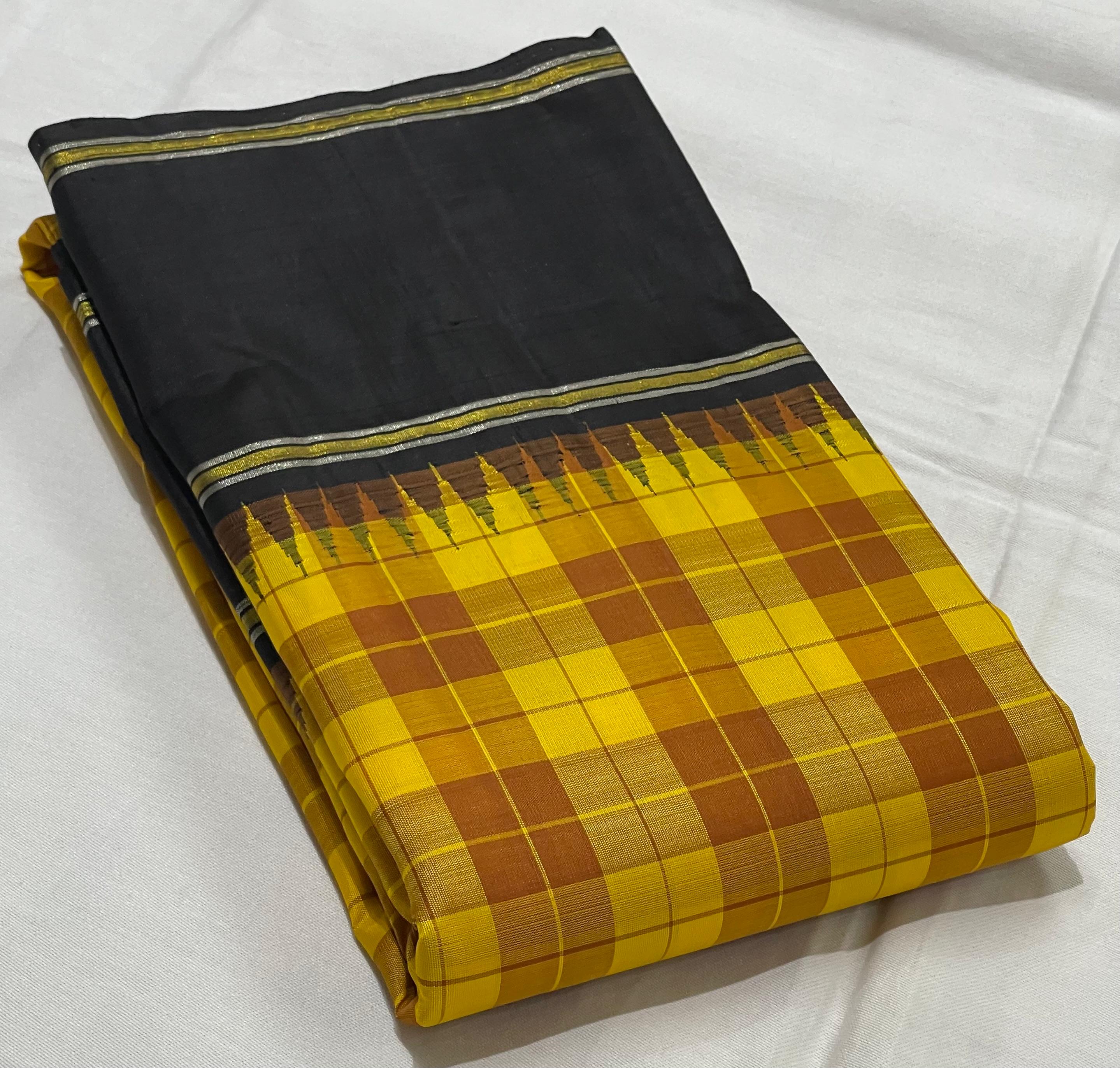 MUSTARD YELLOW/BLACK  TEMPLE BOARDER SAREE