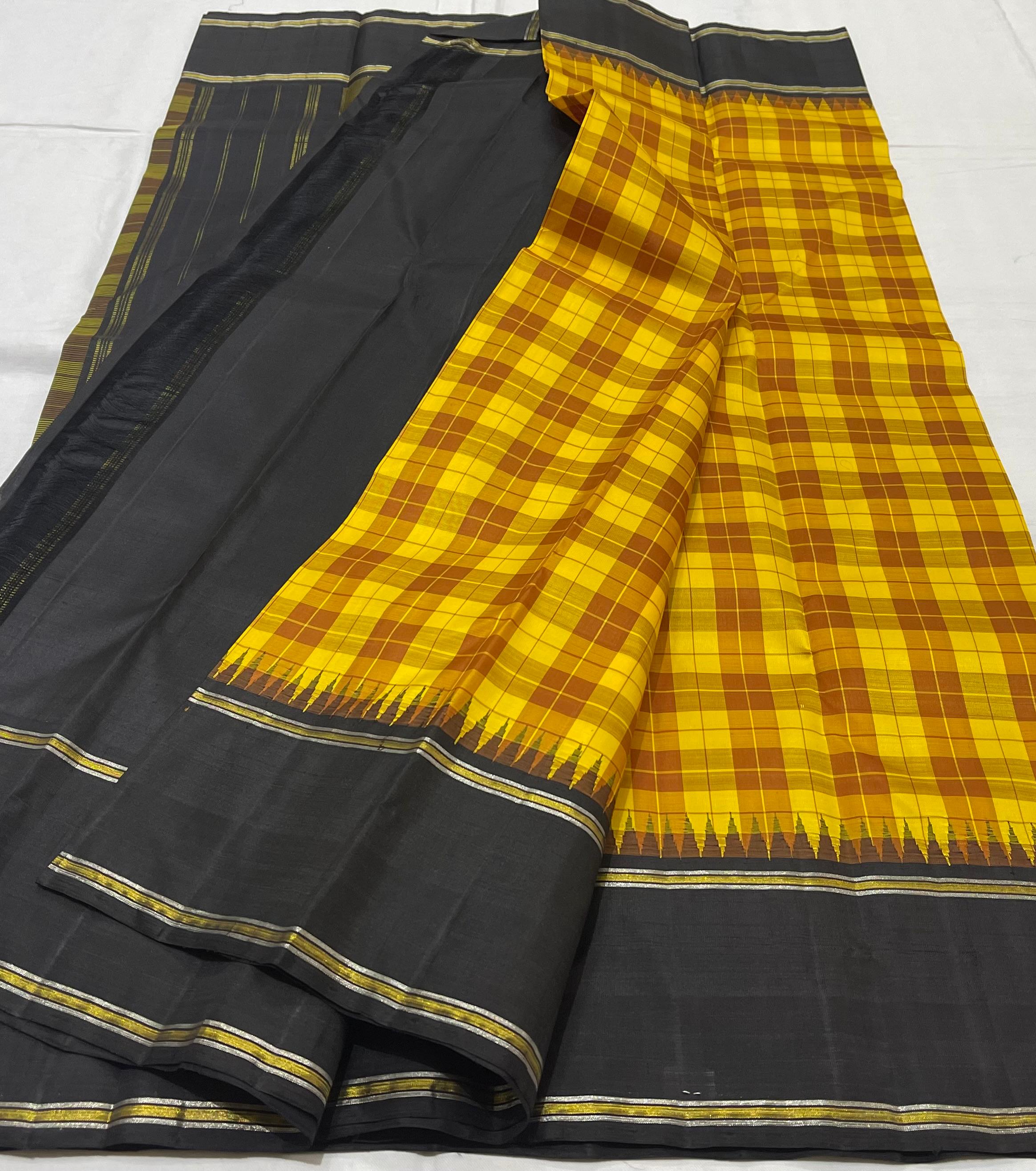 MUSTARD YELLOW/BLACK  TEMPLE BOARDER SAREE