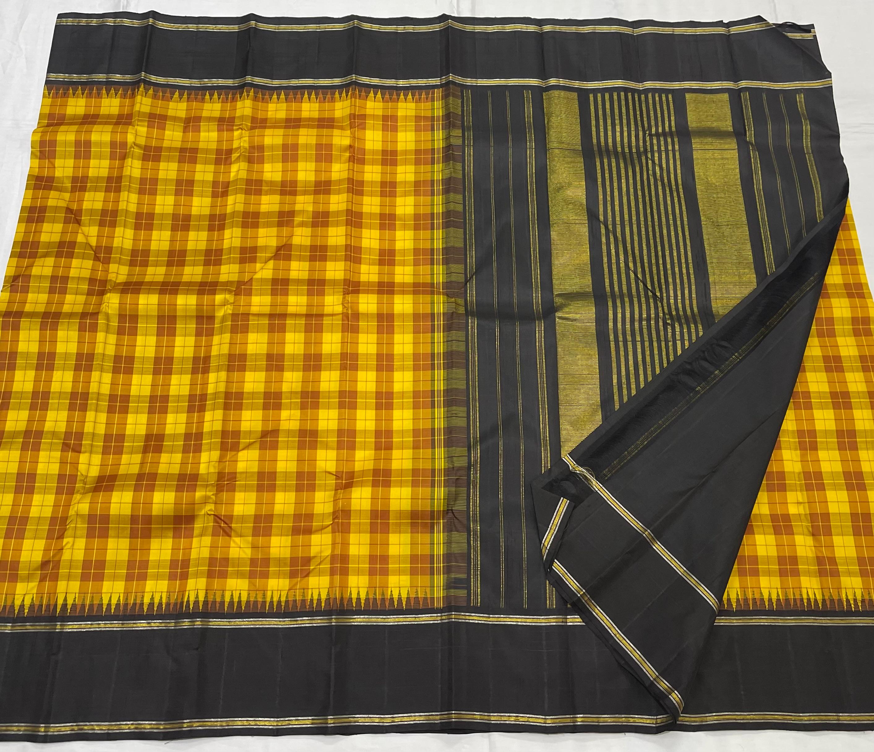 MUSTARD YELLOW/BLACK  TEMPLE BOARDER SAREE