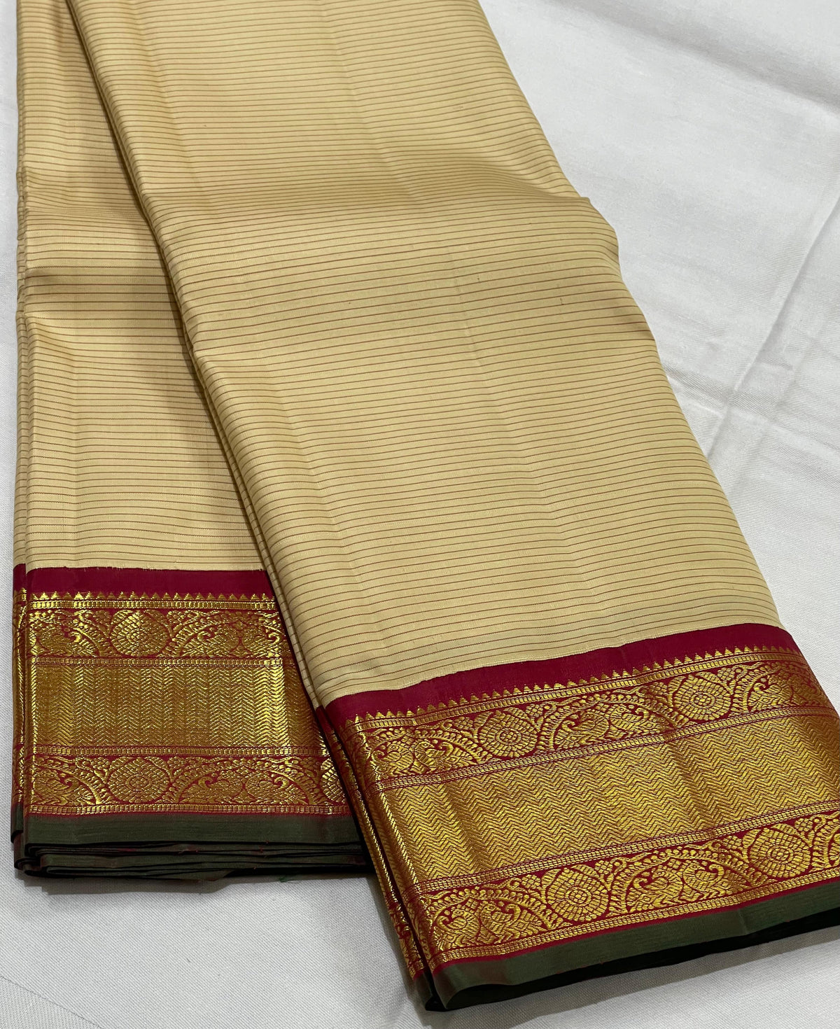 TORQUISE GREEN/LILAC BORDER COMBITION PURE KANCHI SILK SAREE