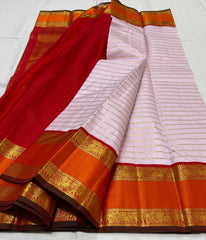 BABY PINK/ORANGISH RED  BORDER COMBITION PURE KANCHI SILK SAREE