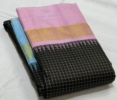 BLACK/PINK/SKY BLUE TEMPLE BOARDER SAREE