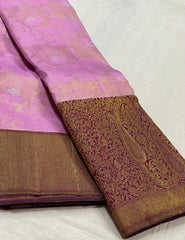 BABY PINK/MAGENTA PINK BORDER COMBITION PURE KANCHI SILK SAREE