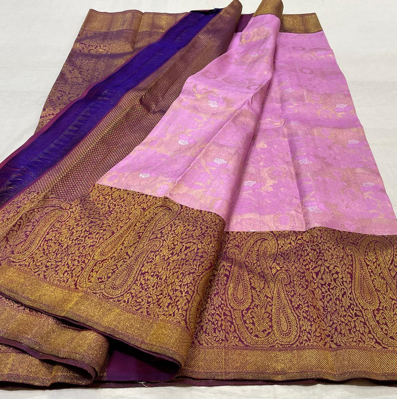 BABY PINK/MAGENTA PINK BORDER COMBITION PURE KANCHI SILK SAREE