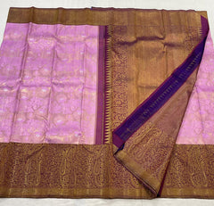 BABY PINK/MAGENTA PINK BORDER COMBITION PURE KANCHI SILK SAREE