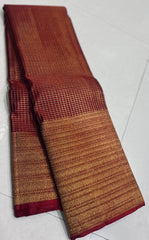 MAROON/GOLD BORDER COMBITION PURE KANCHI SILK SAREE