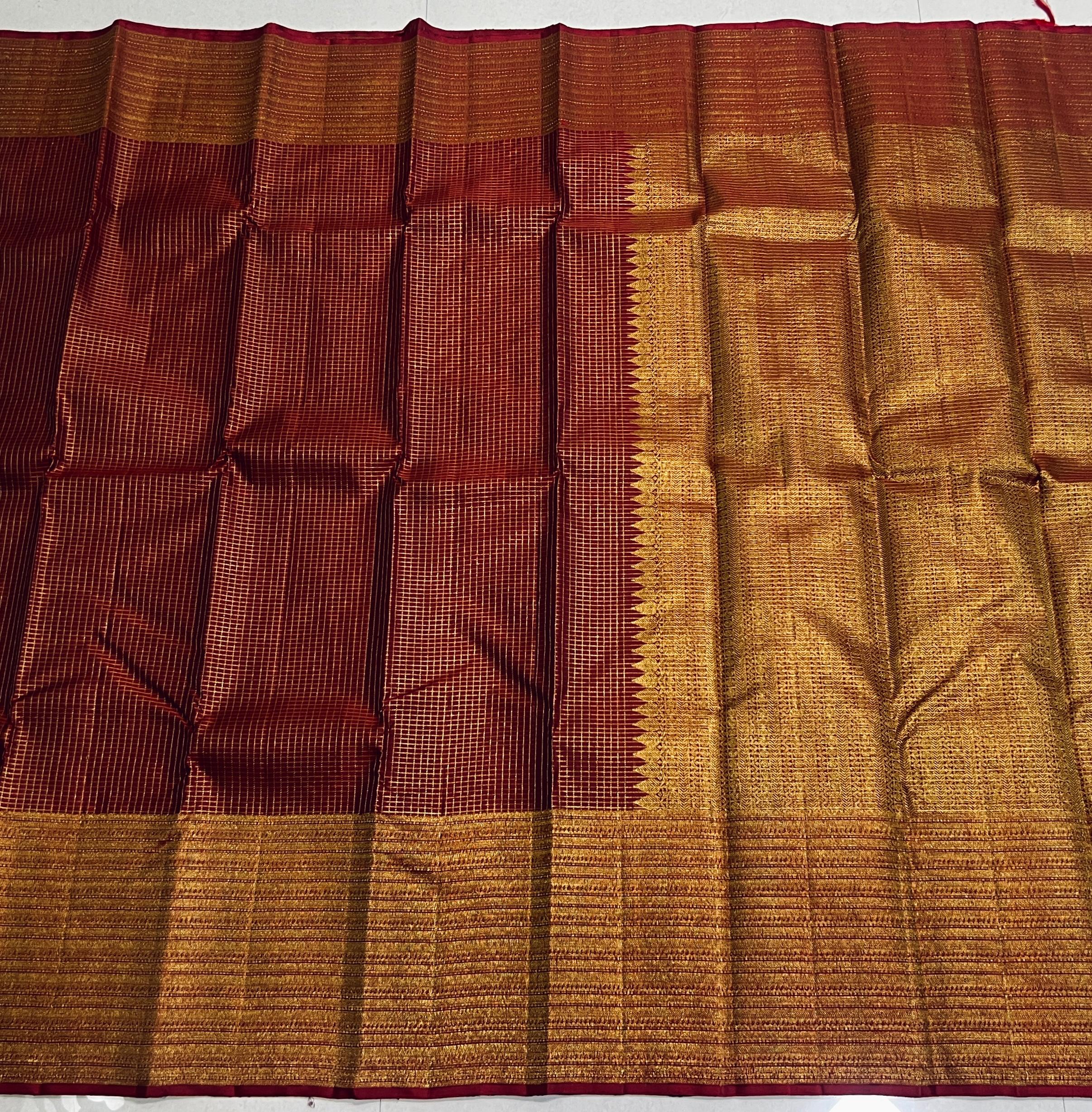 MAROON/GOLD BORDER COMBITION PURE KANCHI SILK SAREE