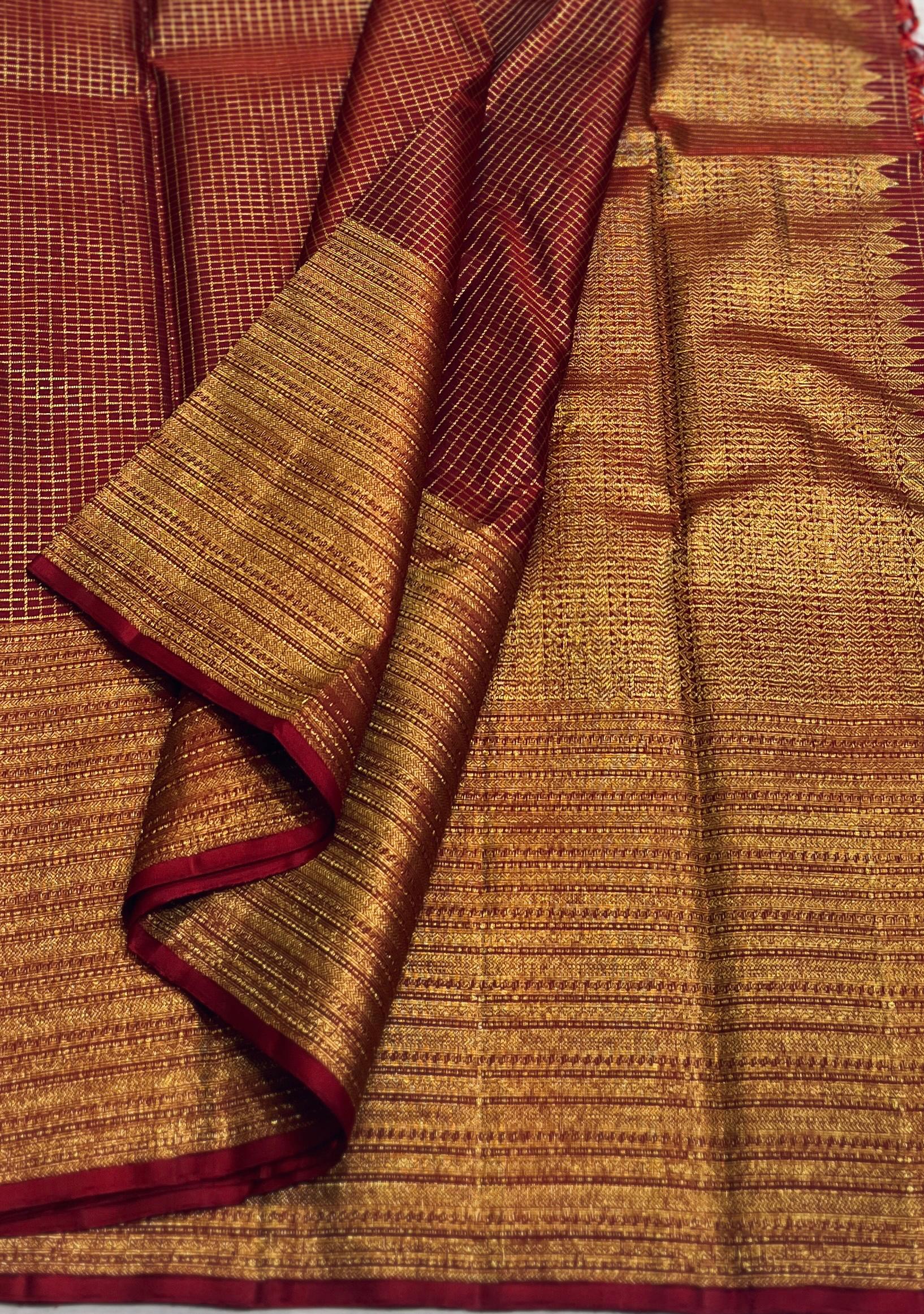 MAROON/GOLD BORDER COMBITION PURE KANCHI SILK SAREE