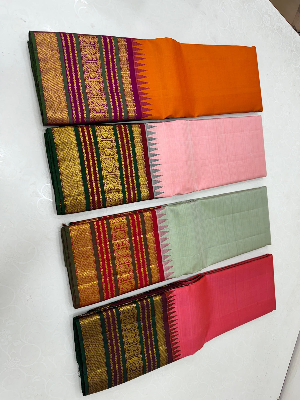 ORANGE/MAGENTA PINK   TEMPLE BOARDER SAREE