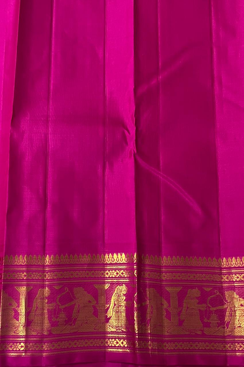 YELLOW/PINK BORDER COMBITION PURE KANCHI SILK SAREE