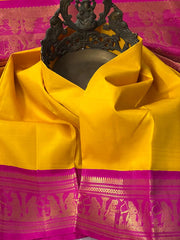 YELLOW/PINK BORDER COMBITION PURE KANCHI SILK SAREE