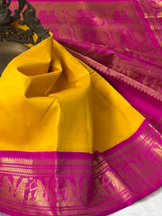 YELLOW/PINK BORDER COMBITION PURE KANCHI SILK SAREE