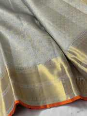 GREY/ORANGE  BORDER COMBITION PURE KANCHI SILK SAREE