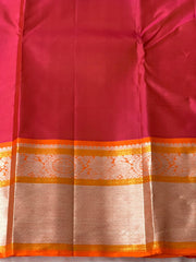 PINK/ORANGE BORDER COMBITION PURE KANCHI SILK SAREE