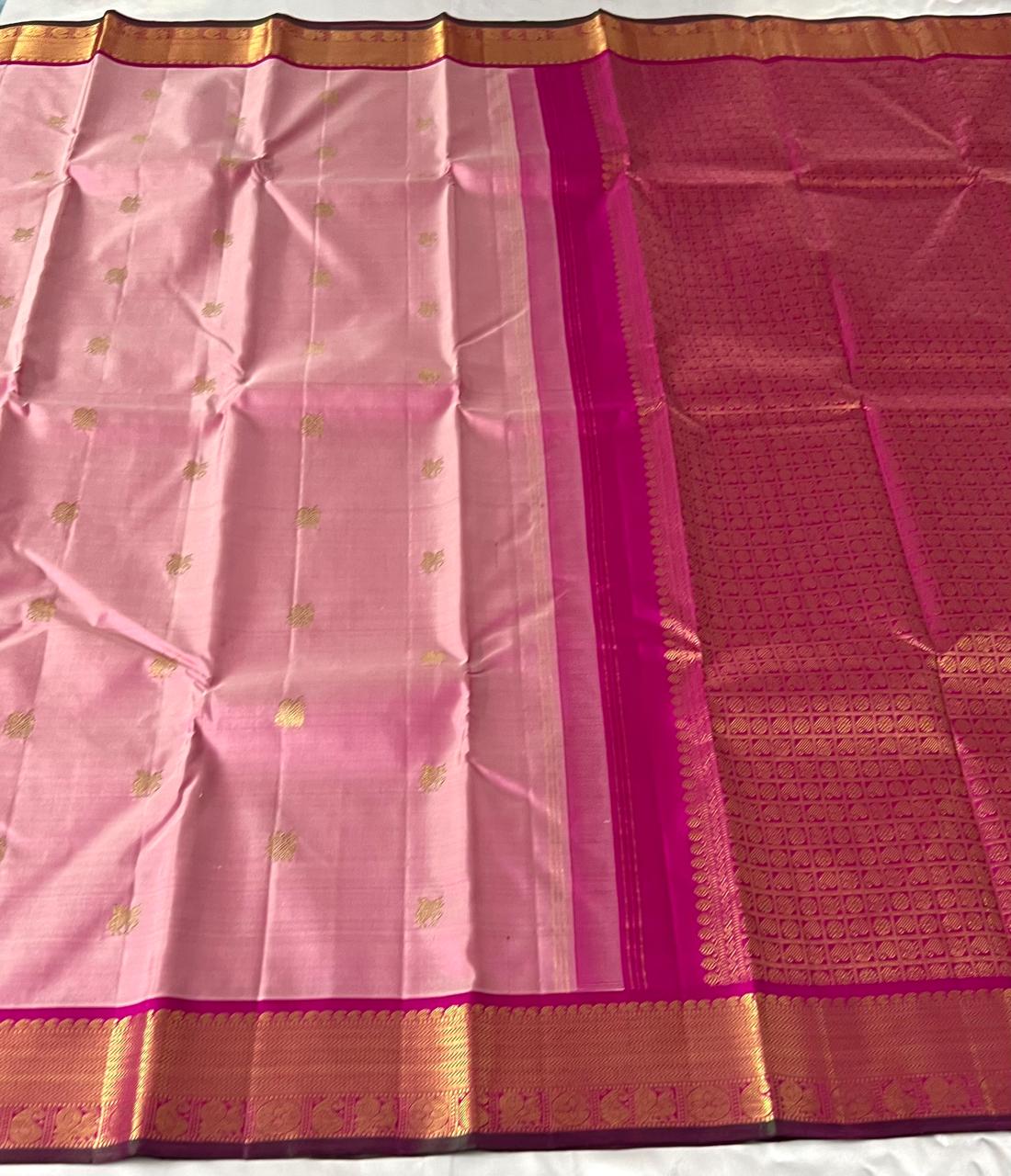 BABY PINK/PINK BORDER COMBITION PURE KANCHI SILK SAREE