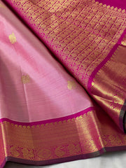 BABY PINK/PINK BORDER COMBITION PURE KANCHI SILK SAREE