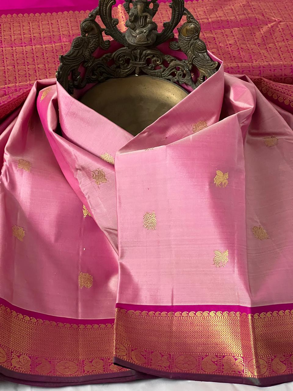 BABY PINK/PINK BORDER COMBITION PURE KANCHI SILK SAREE