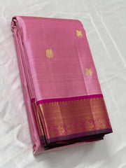 BABY PINK/PINK BORDER COMBITION PURE KANCHI SILK SAREE