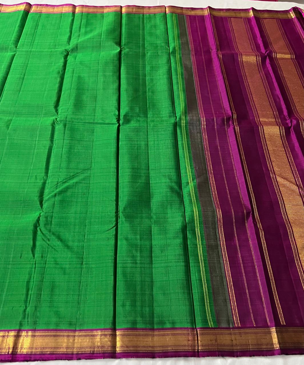 GREEN/PURPLE BORDER COMBITION PURE KANCHI SILK SAREE