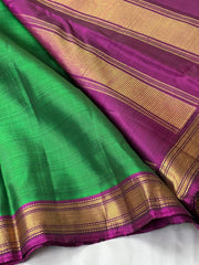 GREEN/PURPLE BORDER COMBITION PURE KANCHI SILK SAREE