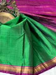 GREEN/PURPLE BORDER COMBITION PURE KANCHI SILK SAREE