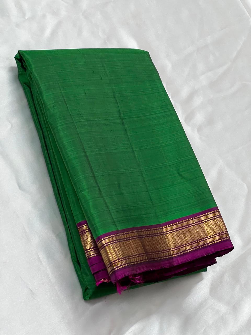 GREEN/PURPLE BORDER COMBITION PURE KANCHI SILK SAREE