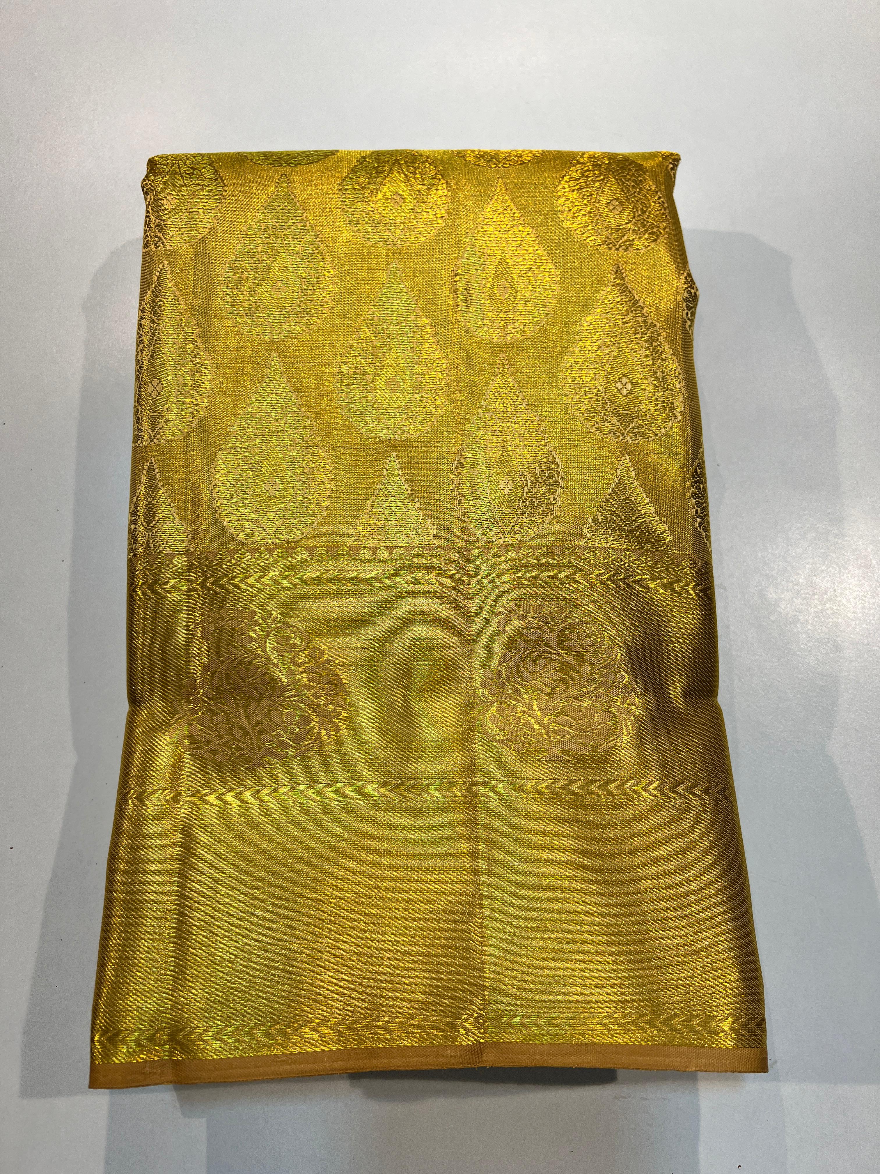 LITE GOLD COLOUR  ZARI BORDER COMBITION PURE KANCHI SILK SAREE