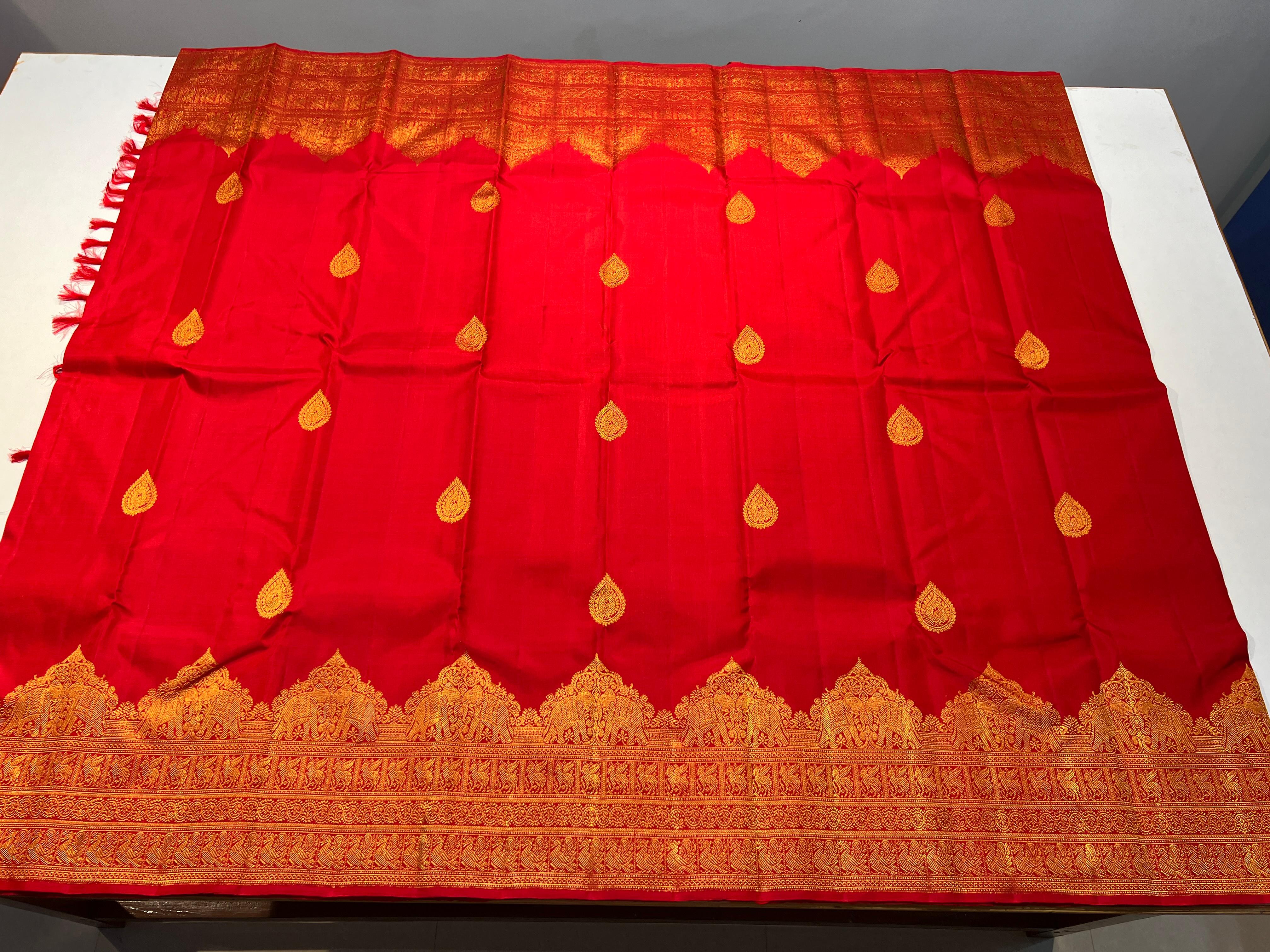 RED COLOUR  BORDER COMBITION PURE KANCHI SILK SAREE