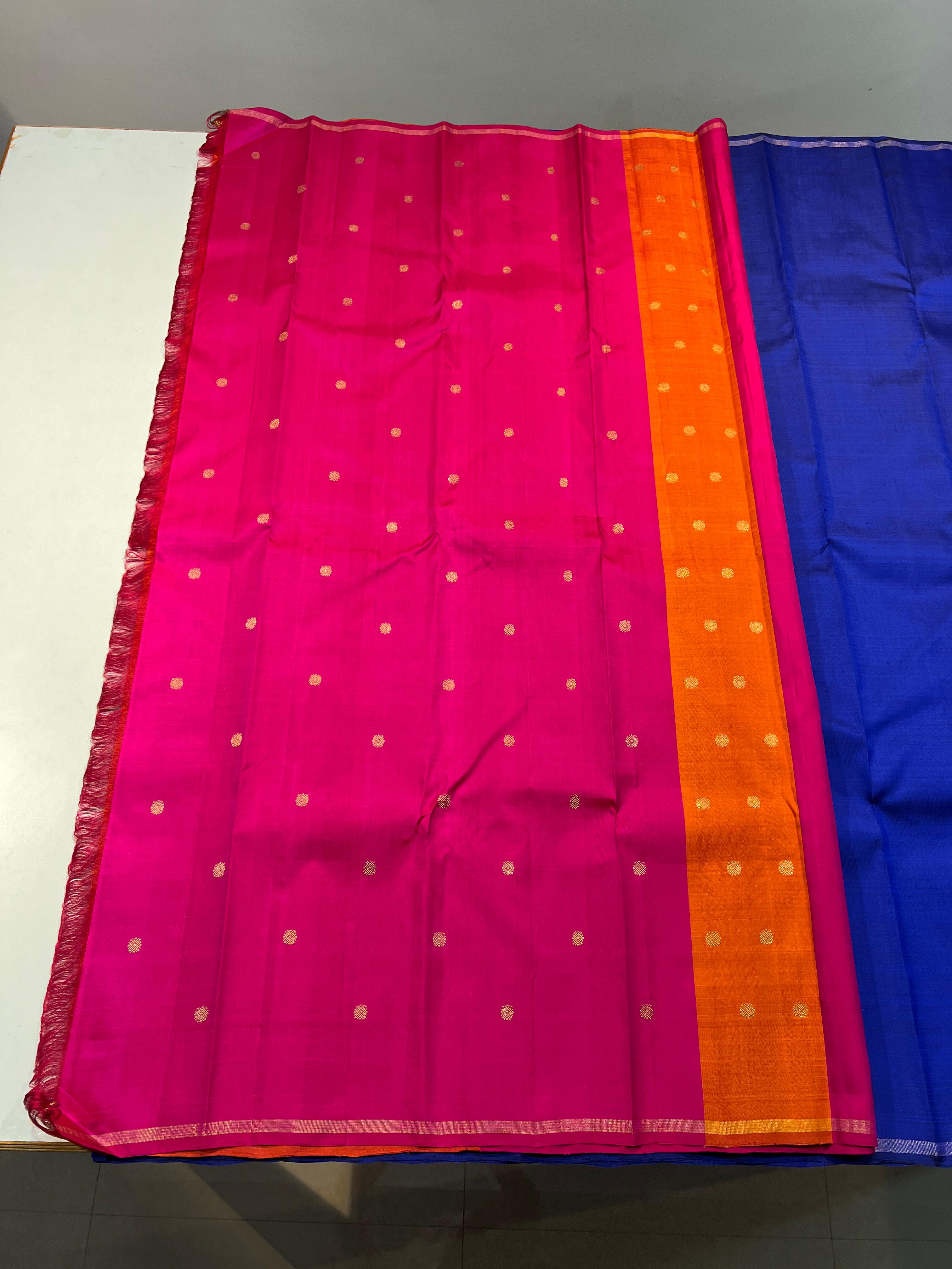 ROYAL BLUE/PINK/ORANGE  BORDERLESS SAREE