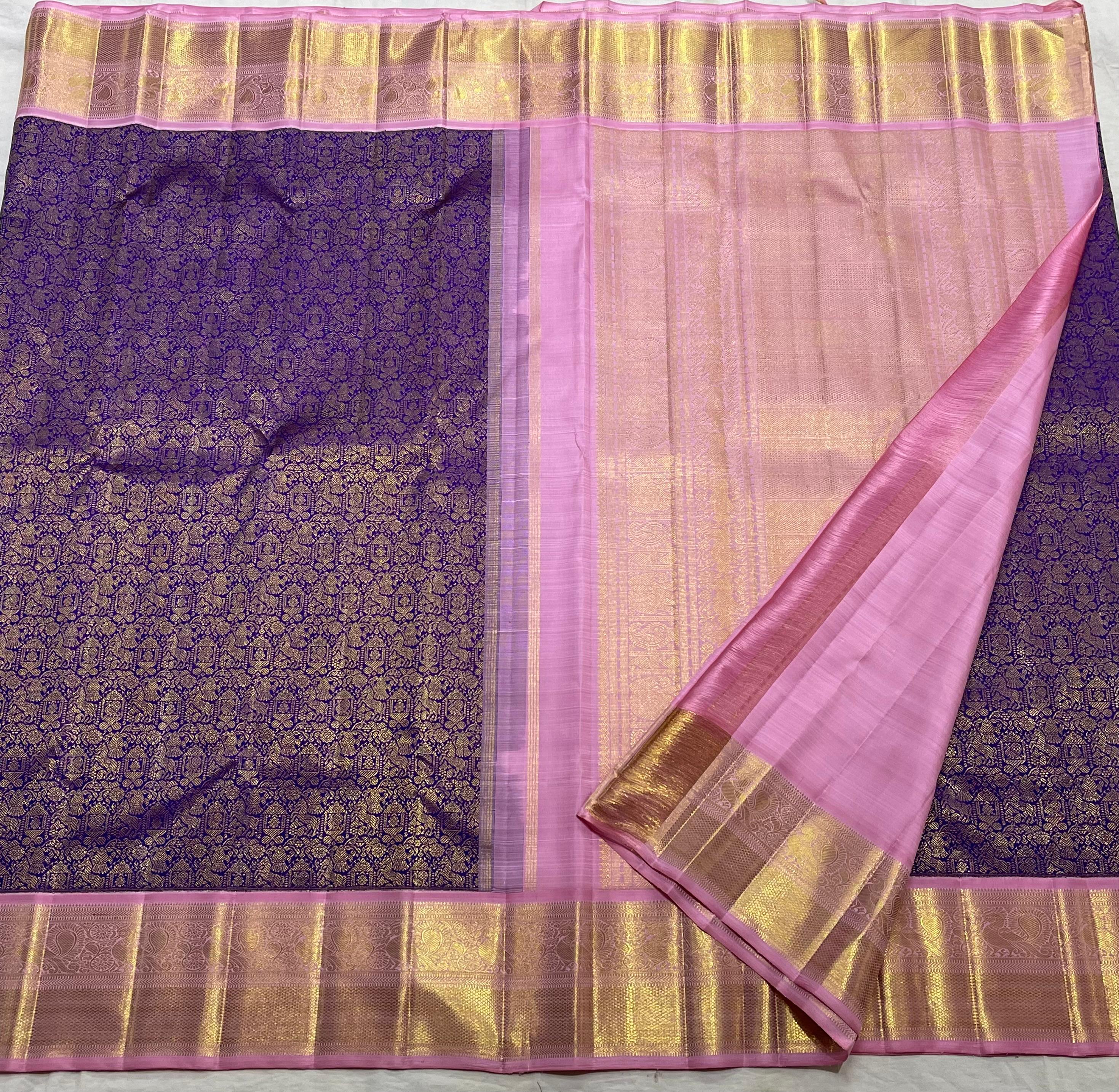 VOILET/LILAC BORDER COMBITION PURE KANCHI SILK SAREE