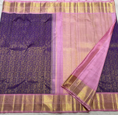 VOILET/LILAC BORDER COMBITION PURE KANCHI SILK SAREE