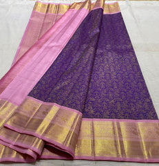 VOILET/LILAC BORDER COMBITION PURE KANCHI SILK SAREE