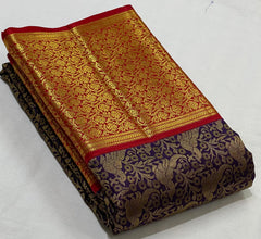 NAVY BLUE/RED BORDER COMBITION PURE KANCHI SILK SAREE