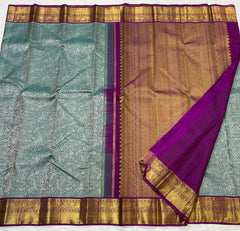 LITE BLUE/PURPLE BORDER COMBITION PURE KANCHI SILK SAREE